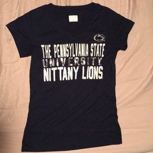 White and silver sequin Penn State University tee.